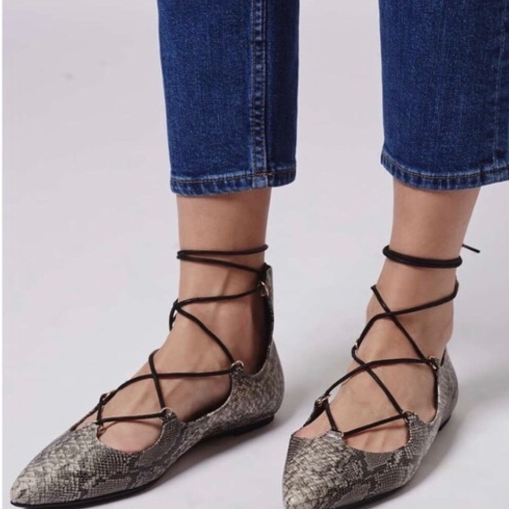 Topshop Snake Print Lace Up Flats